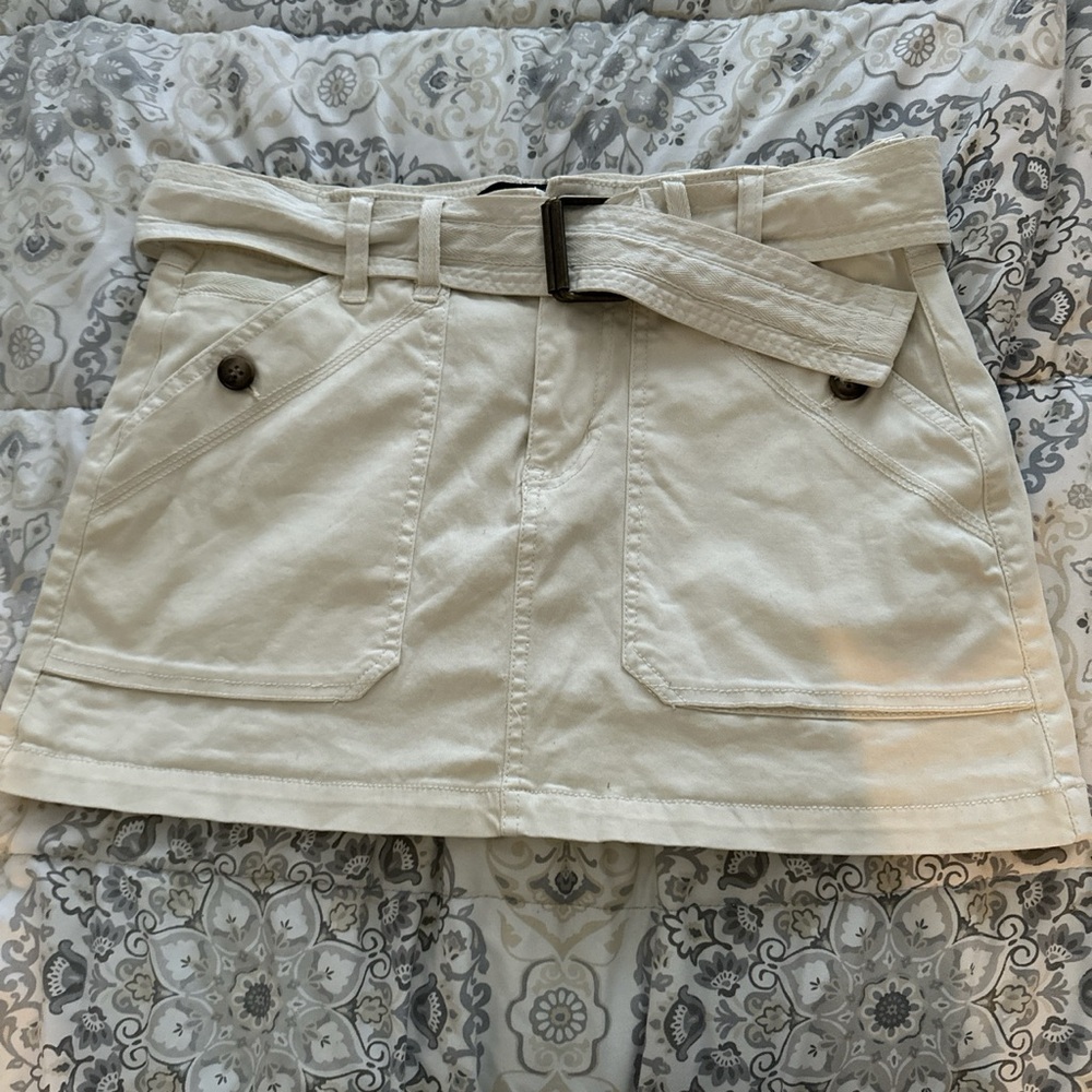Beige Denim Mini Skirt w/Belt